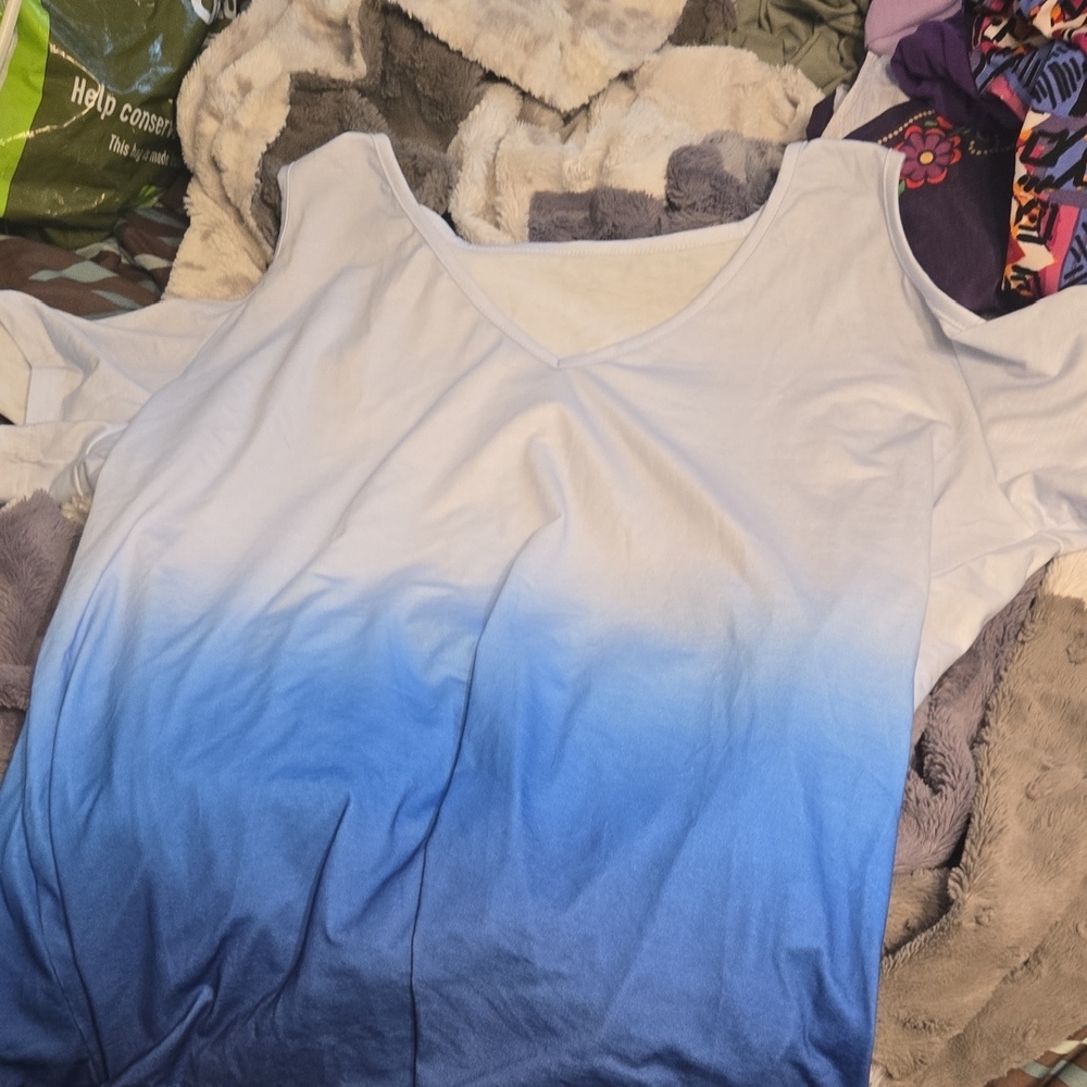 Blue Ombre V-Neck Women's Top